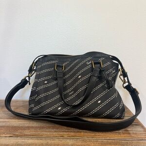 Fossil Jacqueline Leather Satchel Bag Crossbody Black and Bone